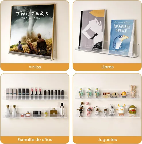 Miniatura 9 de Laurensory Estante para Discos de Vinilo de Montaje en Pared, Soporte Expositor de Álbumes de Acrílico Transparente de 12 Pulgadas, Estantes