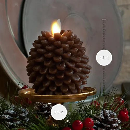 Miniatura 5 de Luminara Pinecone - Velas sin llama, con acabado marrón tiza, figuras de piña, velas LED de cera real sin perfume, funcionan