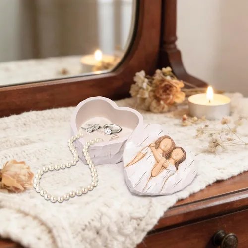 Miniatura 6 de Hodao Joyero en forma de corazón con "Love You Sis.", decoración de resina con efecto tallado en madera, regalo significativo para cumpleaños