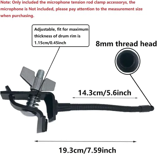 Miniatura 6 de Abrazadera de micrófono para borde de tambor, accesorio de montaje de micrófono de percusión para batería, aro de bombo, soporte de clip