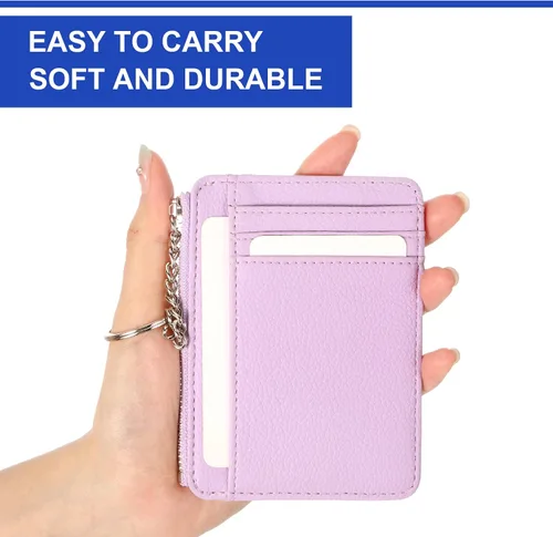 Miniatura 3 de Buryeah 2 carteras minimalistas delgadas de cuero con bolsillo frontal, carteras con bloqueo RFID, para mujer, tarjetero para tarjetas de crédito