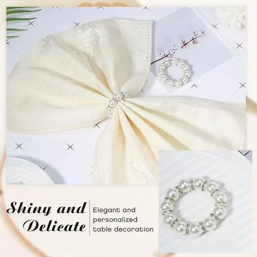 Miniatura 3 de 50 servilleteros de perlas – plata elástica estirada con diamantes de imitación de serviette hebilla de resorte con cuentas para fiesta de Acción