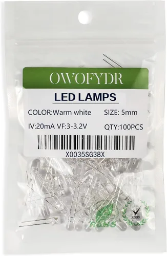 Miniatura 3 de 100 lámpara LED de diodo de luz blanca cálida de 5mm (Lente Transparente Redonda DC 3V 20mA) Bombilla de iluminación, componente electrónico, luz
