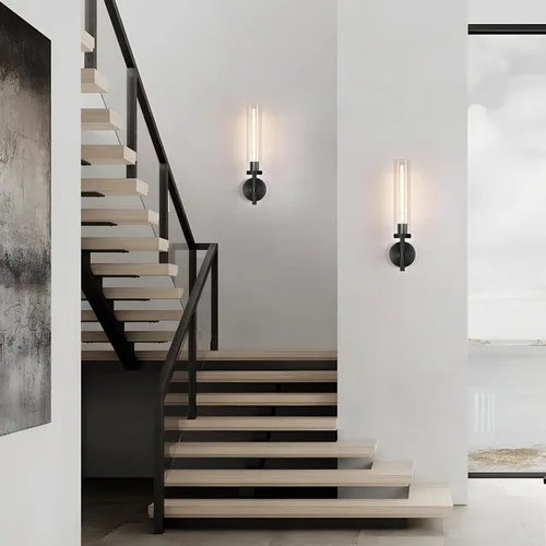 Miniatura 8 de Apliques de pared modernos en negro con cableado integrado, aplique de pared de 21'' con textura estriada para baño, aplique de pared