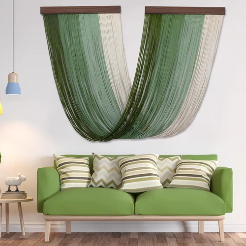 Buryeah Tapiz grande de macramé para colgar en la pared, color verde, bohemio, decoración de arte moderno para cocina, dormitorio, sala de estar, 18