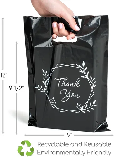 Miniatura 5 de Choice Marts - 100 bolsas de 1.5 mil de grosor, 9 x 12 pulgadas, bolsas de agradecimiento con asas extra brillantes, perfectas para mercancía
