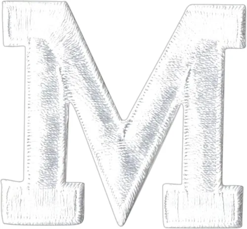 Letras y números blancos de 1-7/8", parche para planchar, bordado (letra M)
