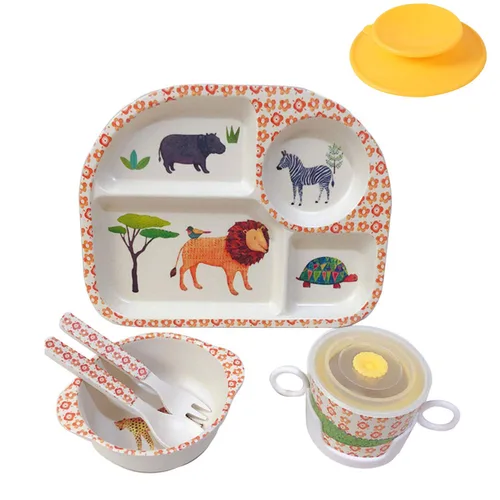 Miniatura 17 de shopwithgreen - Juego de 7 piezas de bambú para niños - Vajilla para niños - Plato, tazón, taza, cuchara, tenedor, vajilla para comida, vajilla