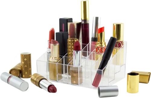 Miniatura 2 de Organizador de cosméticos y maquillaje transparente. Para labiales en barra, pinceles, frascos y más. Soporte transparente para estantes.