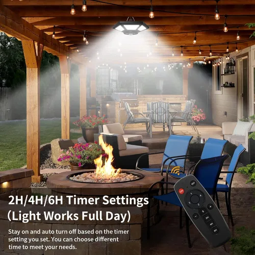 Miniatura 4 de Lámpara solar para cobertizo interior y exterior de 180 LED, lámpara colgante de doble cabezal alimentada por energía solar, luces de trabajo Negro