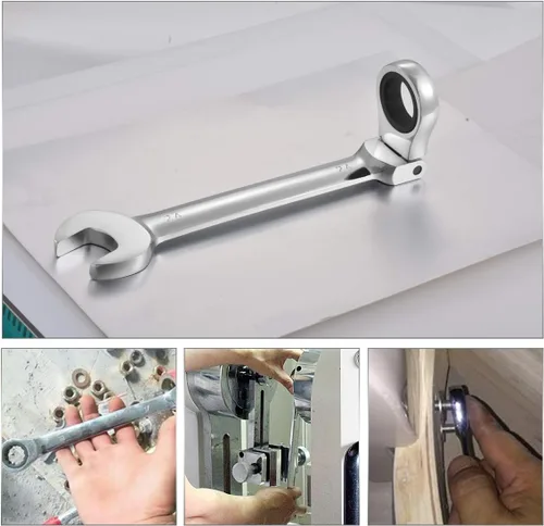 Miniatura 7 de KATUR Juego de llaves de trinquete de 0.945 in con cabezal giratorio flexible, llave combinada de trinquete, herramienta métrica de acero al cromo