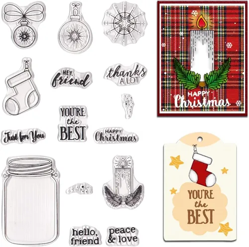 Threetols Sentimientos de Navidad con palabras transparentes para hacer tarjetas, botellas de deseos, velas de goma transparente, sellos de campana