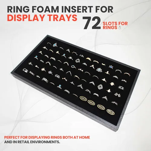 Miniatura 3 de Novel Box - Anillo negro para exhibir 72 ranuras de espuma de 14.25 x 7.62 x 0.62 pulgadas, espuma de almacenamiento de anillos para sostener