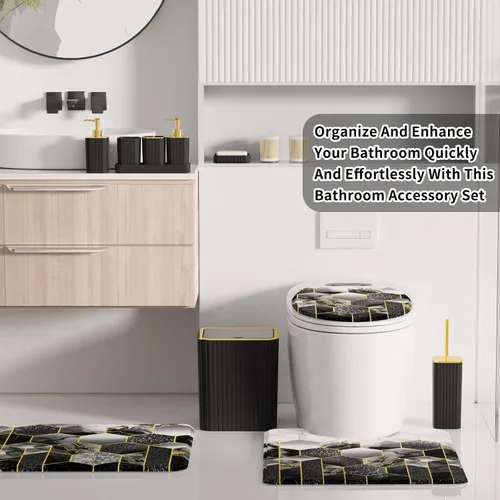 Miniatura 5 de XLHOMO Juego de baño – Juego de baño de 26 piezas con cortina de ducha y alfombras, juego de accesorios de baño, juego de accesorios de baño negro