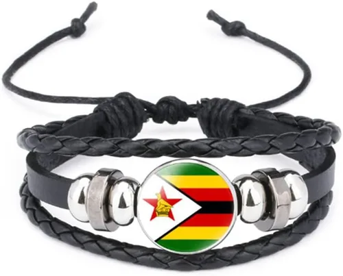 Miniatura 132 de vmcoatdu Mundial Muchas Banderas Nacionales Brazalete Retro de Aleación de Cuero para Pulsera de Cuerda Trenzada de Bandera Nacional