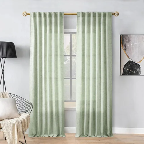 Miniatura 26 de Cortinas de lino 92 pulgadas de largo, juego de 2 paneles con bolsillo para barra, lengüeta trasera, cortinas transparentes para ventanas
