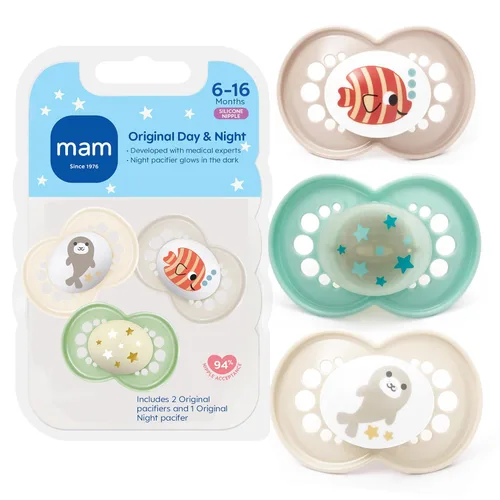 Miniatura 12 de MAM Chupetes originales de día y noche, chupete Binky para 6-16 meses, silicona sin BPA, brilla en la oscuridad, mejor para bebés recién nacidos