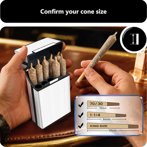 Miniatura 2 de Paquete de 2 cajas de soporte de cono preenrollado tamaño King, caja de cigarrillos de 10 agujeros para cigarrillos de tamaño regular o king, caja