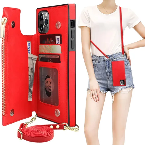 Miniatura 16 de Bocasal Funda tipo cartera cruzada para iPhone 11 Pro Max con tarjetero, protector de ranura para tarjetas con cremallera, a prueba de golpes
