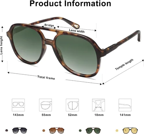 Miniatura 4 de SOJOS Retro Square Polarized Aviator Sunglasses Womens Mens 70s Vintage Double Bridge Sun Glasses SJ2174