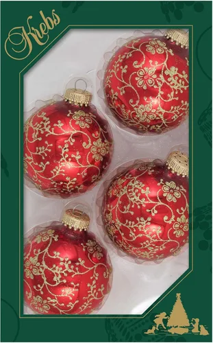 Miniatura 34 de Adornos de árbol de Navidad de vidrio - 67 mm/2.625" [4 piezas] Bolas decoradas de Adornos navideños sin costuras para colgar de Christmas by Krebs