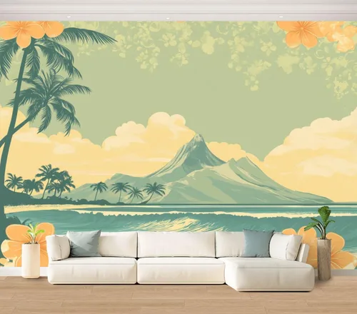 Miniatura 24 de Hawaii - Mural de pared retro exótico exótico tropical con olas de playa, paisaje, vintage, despegar y pegar, autoadhesivo, extraíble, adhesivo