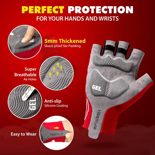 Miniatura 2 de Hikenture Guantes de ciclismo para hombre, guantes de bicicleta acolchados de 0.197 in, guantes de bicicleta transpirables y antideslizantes