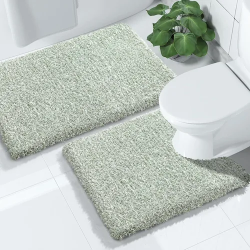 Miniatura 14 de Yimobra Juego de 2 alfombras de baño, alfombra de baño suave y absorbente y alfombra de inodoro en forma de U con respaldo antideslizante, lavable a