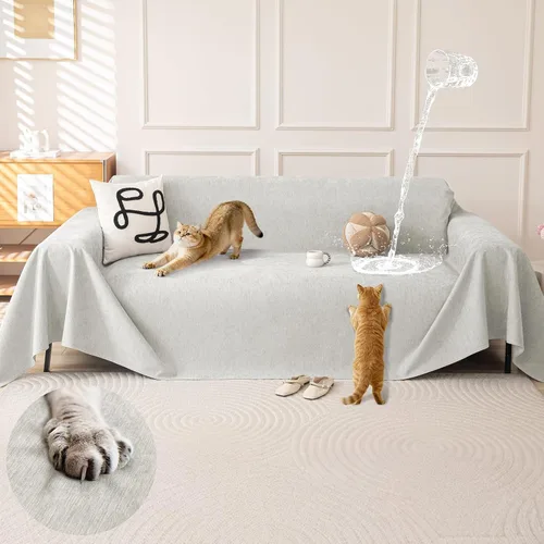 Miniatura 12 de OstepDecor Funda de Sofá de Chenilla, Fundas de Sofá Beige Lavables, Fundas de Sofá Seccional para Sofá en Forma de L, Funda Manta de Sofá, Fundas