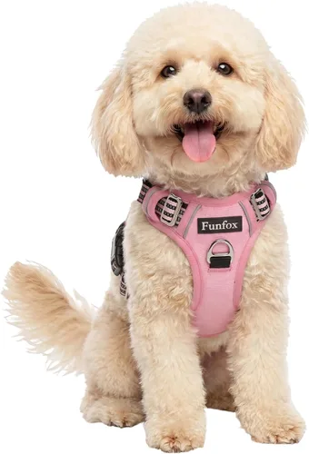 Miniatura 58 de Funfox Arnés para perro sin tirones, arnés de chaleco ajustable para mascotas, material súper suave con mango vertical, fácil control, paseo