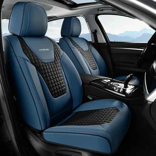 Miniatura 8 de Coverado Fundas de asiento de automóvil, juego completo de fundas de asiento de cuero sintético, fundas protectoras de asiento de lujo, ajuste Rojo