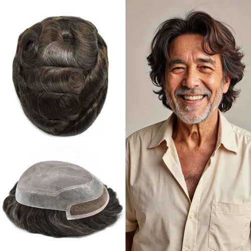 Miniatura 13 de LYRICAL HAIR Sistema de pieza de pelo tipo tupé para hombre, pieza de cabello de poliuretano alrededor de la unidad de cabello para hombres, 5 x 7