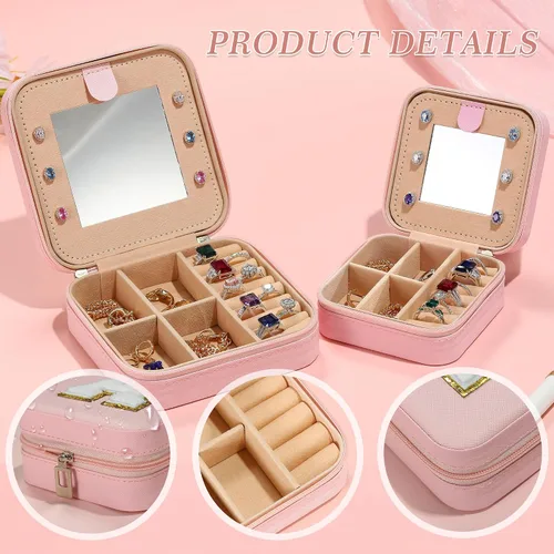 Miniatura 6 de Organizador de joyas y joyero de viaje, 2 piezas de regalo rosa, estuche de viaje para mujeres, organizador de joyas de viaje para mujeres, regalos