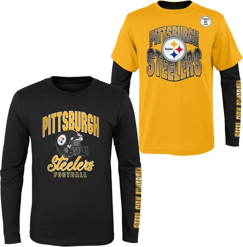 Miniatura 24 de NFL Conjunto de 3 Camisetas y Camisas de Manga Larga para Niños y Jóvenes 8-20, Colores del Equipo del Día del Juego