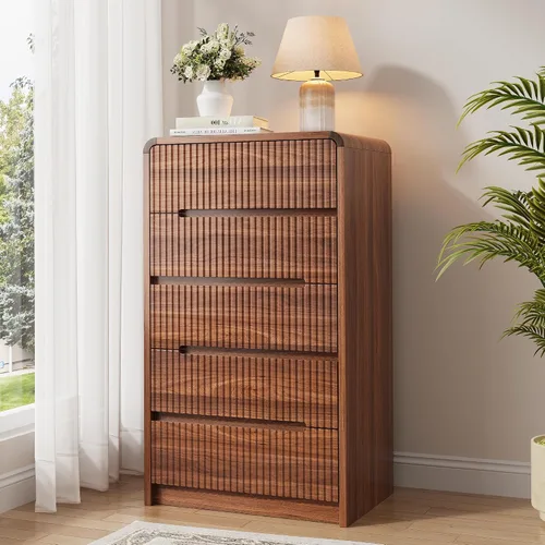 Miniatura 12 de OtterOasis Cómoda de madera negra para dormitorio, 5 cajones para almacenamiento de ropa, cómoda moderna con cajones anchos, cajones anchos