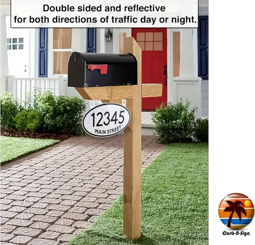 Miniatura 8 de Curb N Sign Placas de Números Colgantes para Buzón - Hechas de Material Compuesto de Aluminio - Súper Reflectantes, Opciones de Doble Cara Números
