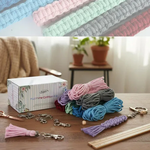 Miniatura 9 de suo long Kits de macramé para adultos principiantes para hacer 8 llaveros de macramé con hilo de 0.118 pulgadas premedido, llavero de metal, libro