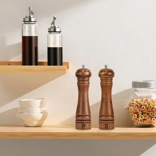 Miniatura 6 de Juego de molinillos de sal y pimienta de madera, molinos de sal y pimienta recargables ajustables para grosor, hechos de madera de roble maciza