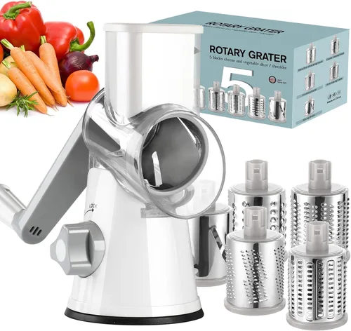 Miniatura 23 de Ourokhome rallador giratorio de queso con manivela manual, triturador de cocina con rebanador de mandolina de velocidad y raspador de hielo con Negro