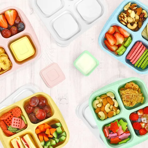 Miniatura 7 de Caperci Recipientes para aperitivos con 4 compartimentos (paquete de 4) con 2 tazas de salsa a prueba de fugas, recipientes divididos reutilizables
