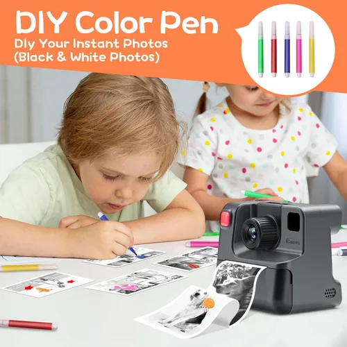 Miniatura 5 de Cámara de impresión instantánea para niños, cámaras instantáneas de 1080P para niños, cámaras de vídeo digitales HD para niños con 3 rollos de papel