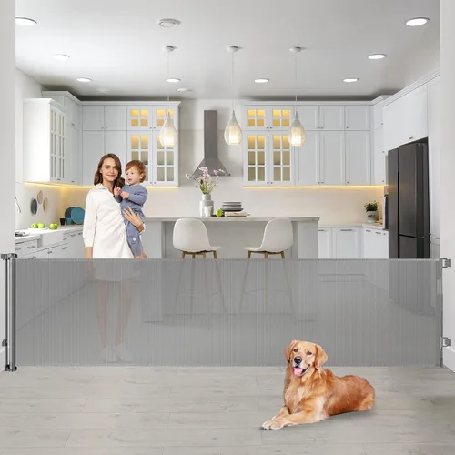 Puerta retráctil extra ancha de 90 pulgadas para bebés, puerta larga para perros para amplias aperturas, puerta grande para mascotas para interiores