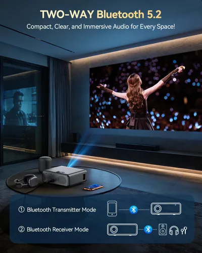 Miniatura 4 de Proyector de decodificación 800 ANSI 4K con WiFi y Bluetooth, proyector de películas antmap para exteriores con altavoz inmersivo de 5 W, pantalla