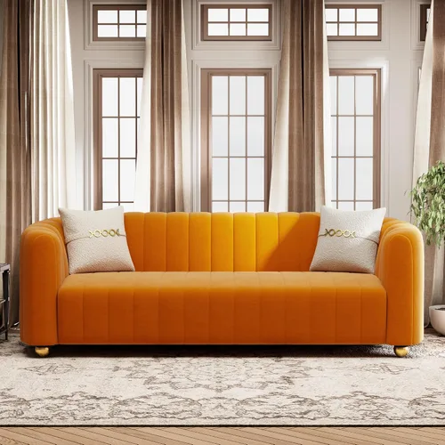 Miniatura 10 de Sofá de terciopelo de 42 pulgadas para sala de estar, sofá individual moderno con patas de esfera de metal dorado (negro, 1 plaza)