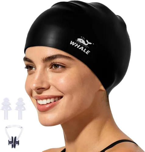 WHALE Gorro de natación extragrande para mujeres y hombres, antideslizante, de alta elasticidad, mantiene el cabello seco, unisex, tamaño grande,
