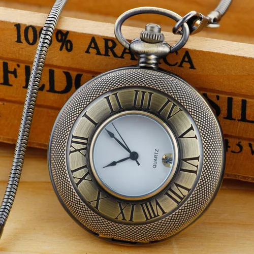 Miniatura 4 de Hollow Roman Digital Pocket Watch Cover para hombre, calendario romano Dial Reloj de bolsillo de cuarzo para hombre con cadena