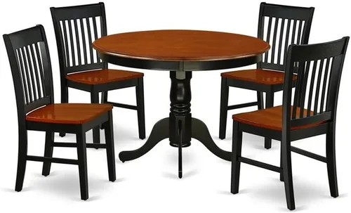 Miniatura 9 de East West Furniture HLNO3-BCH-W Juego de mesa y sillas de cocina de 3 piezas contiene una mesa de comedor redonda con pedestal y 2 sillas