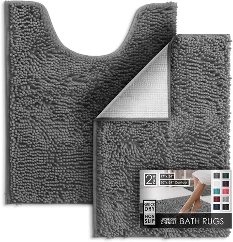 Miniatura 133 de Hearth & Harbor Alfombras de baño, tapete de baño de chenilla - Alfombras de baño lavables a máquina para baño con respaldo antideslizante de goma