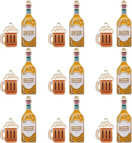 20 piezas surtidas de esmalte para botella de cerveza, dije de taza de botella de cerveza en tono dorado, aleación de alcohol, llavero colgante para