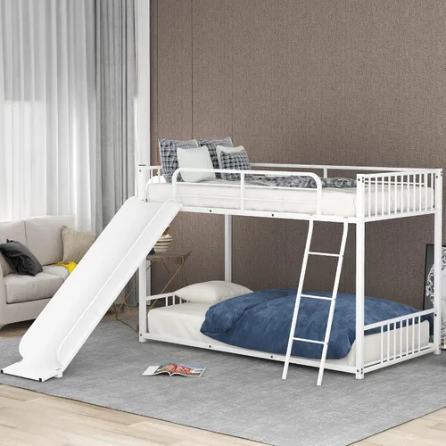 Miniatura 20 de Harper & Bright Designs Litera de metal individual sobre individual, litera baja resistente con barandillas de seguridad y escalera (negro)